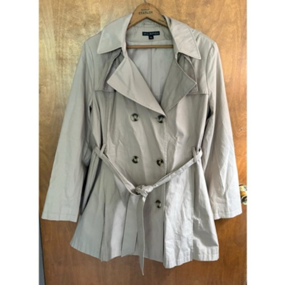 Via Spiga Tan Brown Hooded Pleated Trench Coat Jacket Minimalist Utility Size XL